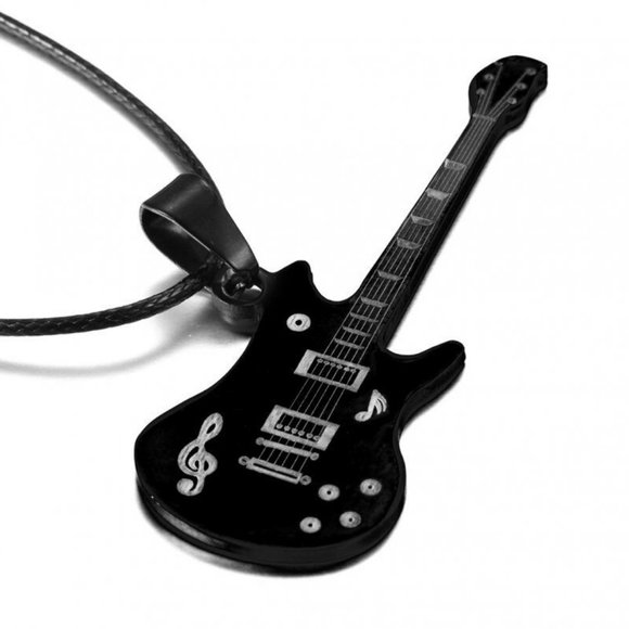NEW Rocking ELECTRIC GUITAR Pendant & Short Necklace - FENDER BLACK SILVER - Picture 8 of 15
